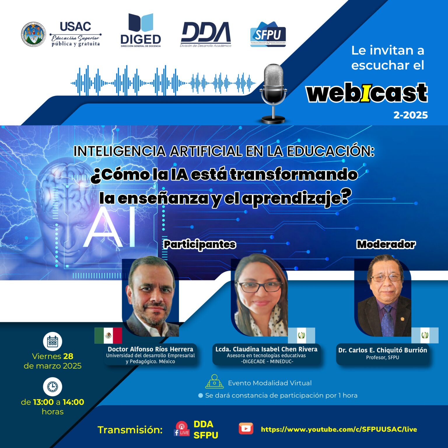 Afiche 2o webicast Inteligencia Artificial en la Educación - Marzo 2025-