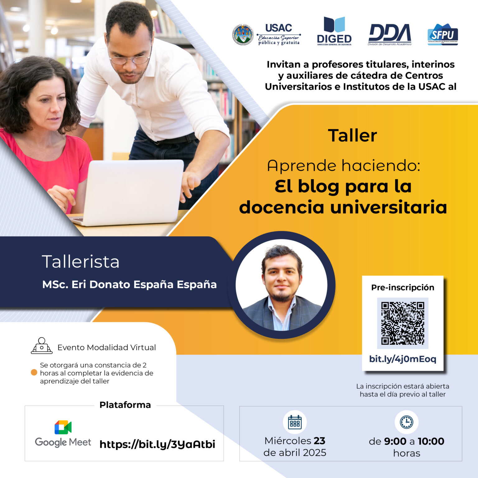 Afiche Taller Aprende haciendo El blog para la docencia universitaria -Abril 2025-
