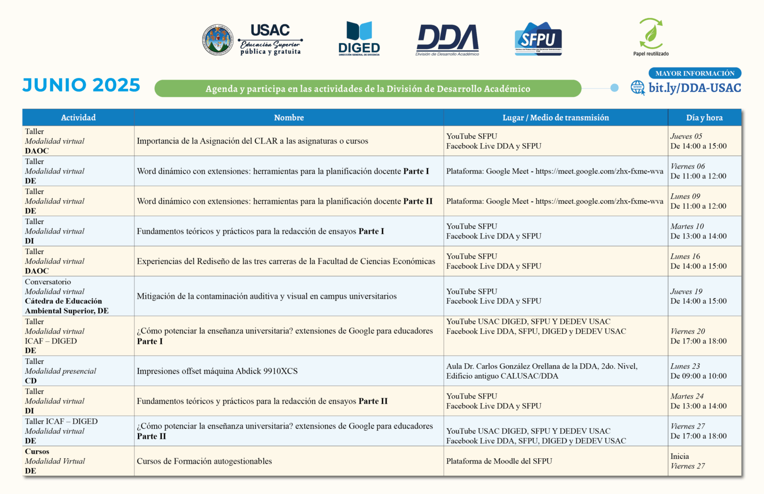 Afiche Actividades JUNIO DDA TABLOIDE IMPRESIÓN -JUNIO 2025-