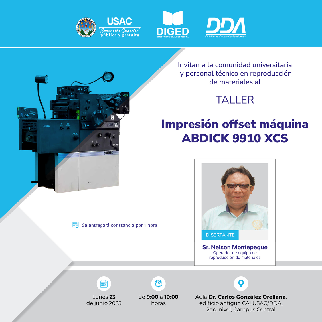 Afiche Impresión offset máquina abdick 9910XCS -Junio 2025-