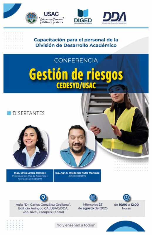 Afiche Capacitación Interna DDA - Conferencia Gestión de riesgos por CEDESYD 27-08-2025