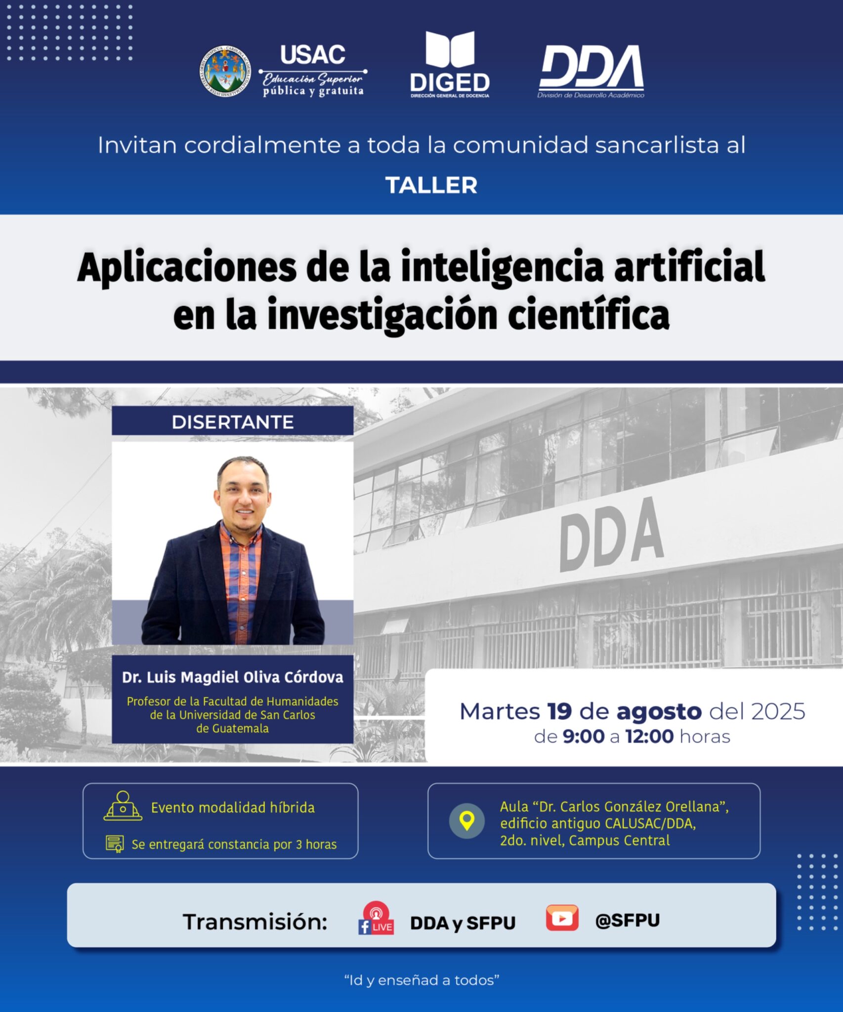 Afiche Taller DI - Aplicaciones de la Inteligencia Artificial en la Investigación Científica 14-08-2025 v2