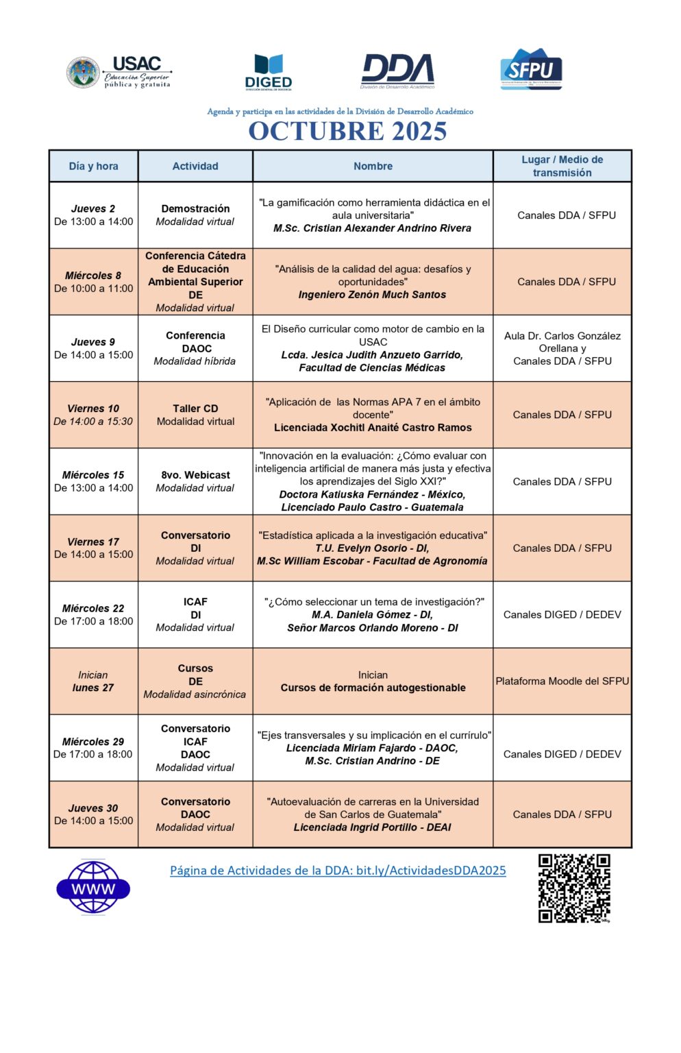 AGENDA EXTERNA OCTUBRE DDA 2025