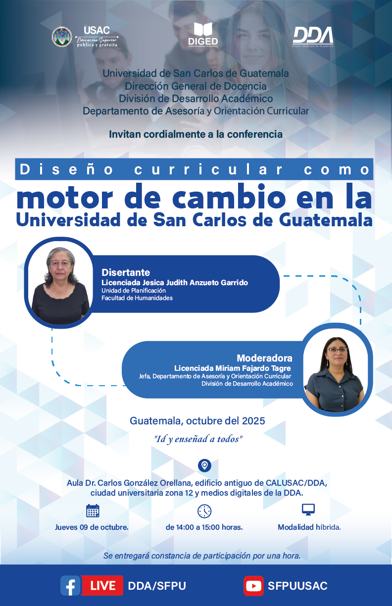 Afiche Conferencia Diseño Curricular como motor de cambio en la USAC - octubre 2025