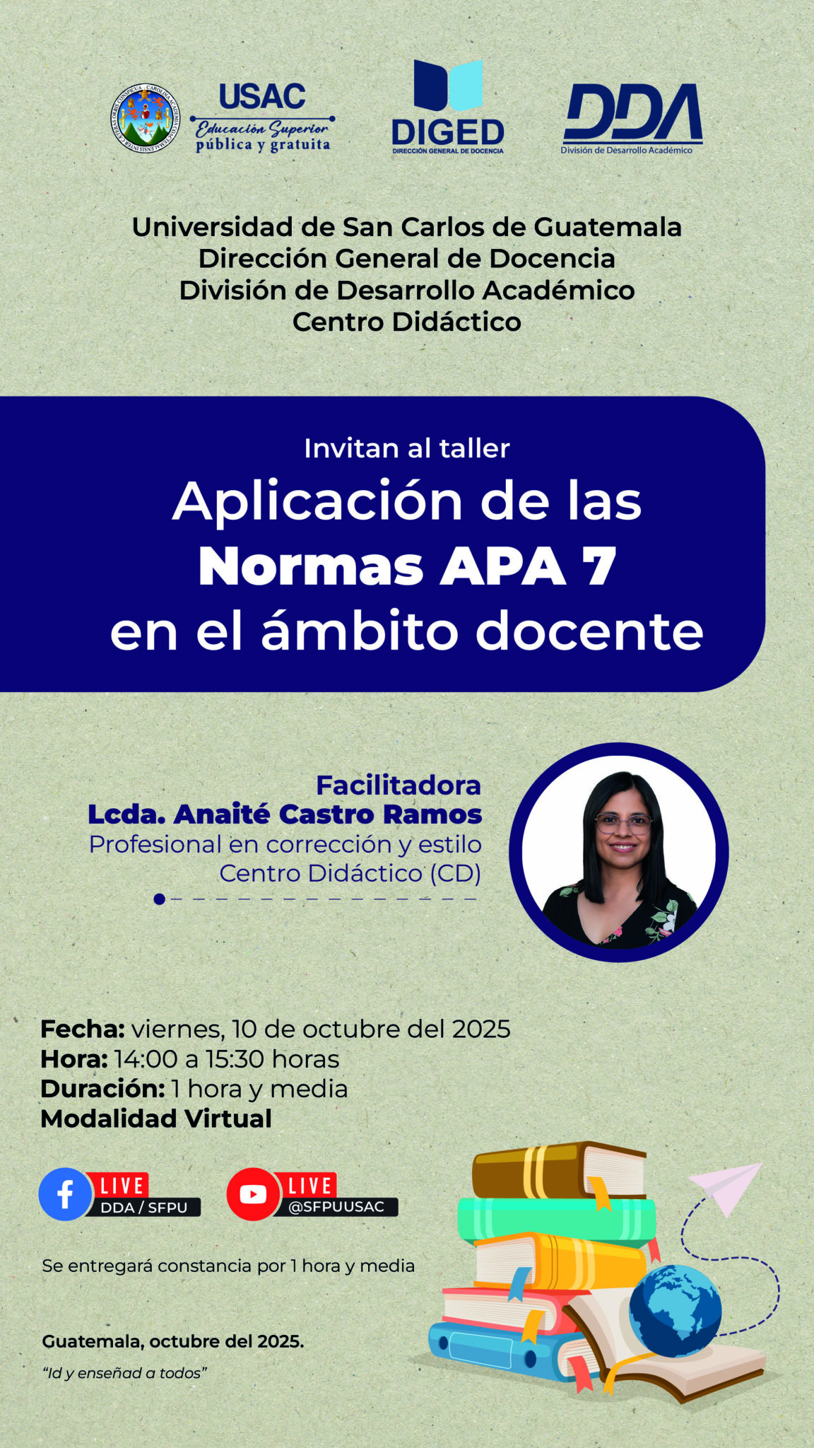 Afiche Taller CD Aplicación de las Normas APA 7 en el ámbito docente - octubre 2025 -