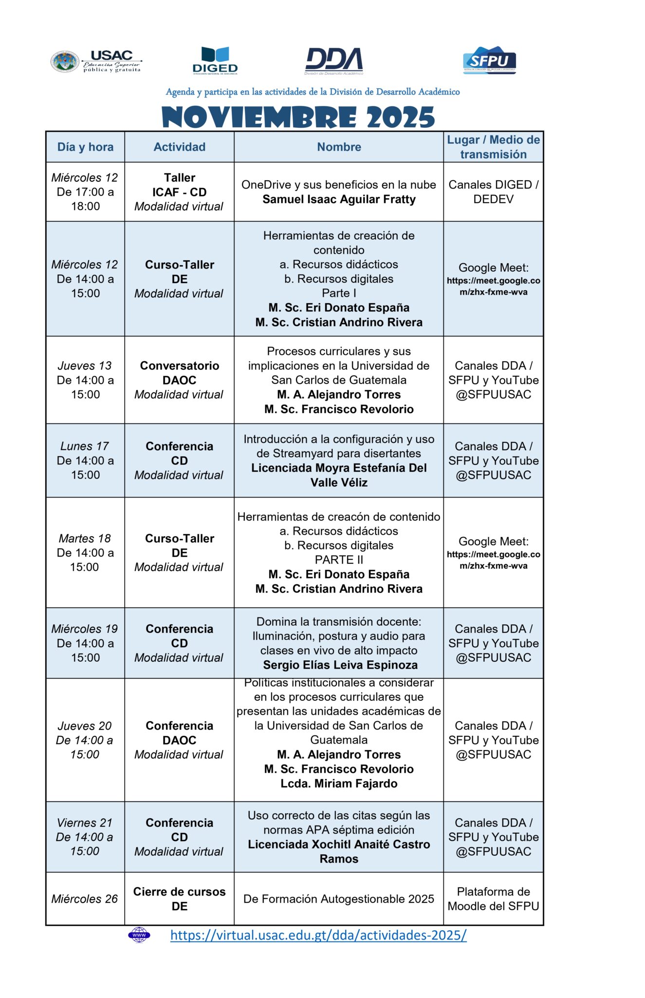 AGENDA EXTERNA DDA NOVIEMBRE 2025 11x17