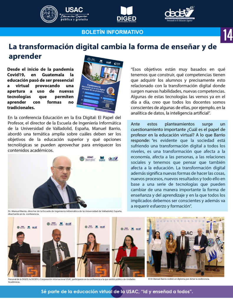 Boletín DEDEV 14 Conferencia La transformación digital cambia la forma de enseñar y de aprender